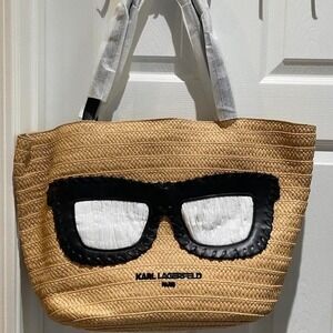 Karl Lagerfeld Paris Ikons Sunglasses Straw Tote Bag